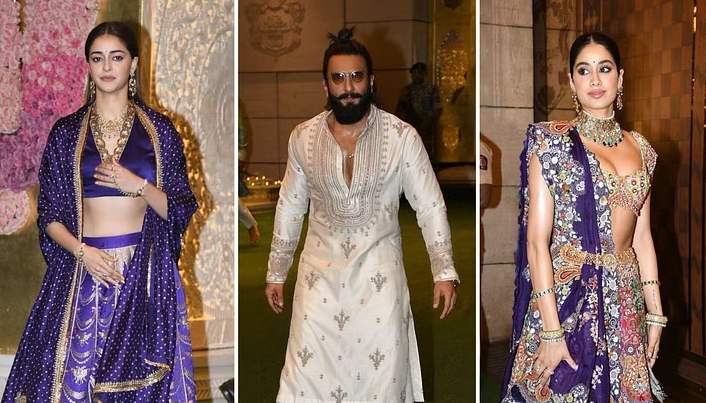 Photos: Ranveer and Janhvi participate in a religious ceremony at Antilia before Anant and Radhika’s wedding.