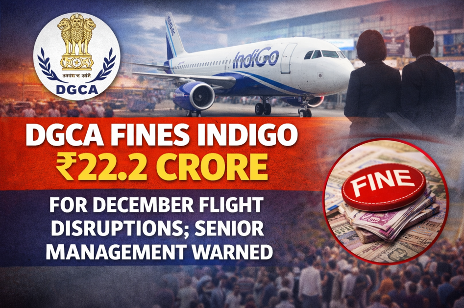 “DGCA Fines IndiGo ₹22.2 Crore for December Flight Disruptions, Senior Executives Warned”